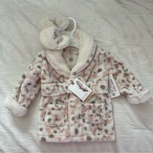 Jessica Simpson Baby 0-9 month hooded robe & slippers pink floral print NEW tags